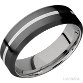 7 mm wide/High Bevel/Zirconium band with one 1 mm Centered inlay of Palladium Silver also featuring a Palladium Silver sleeve